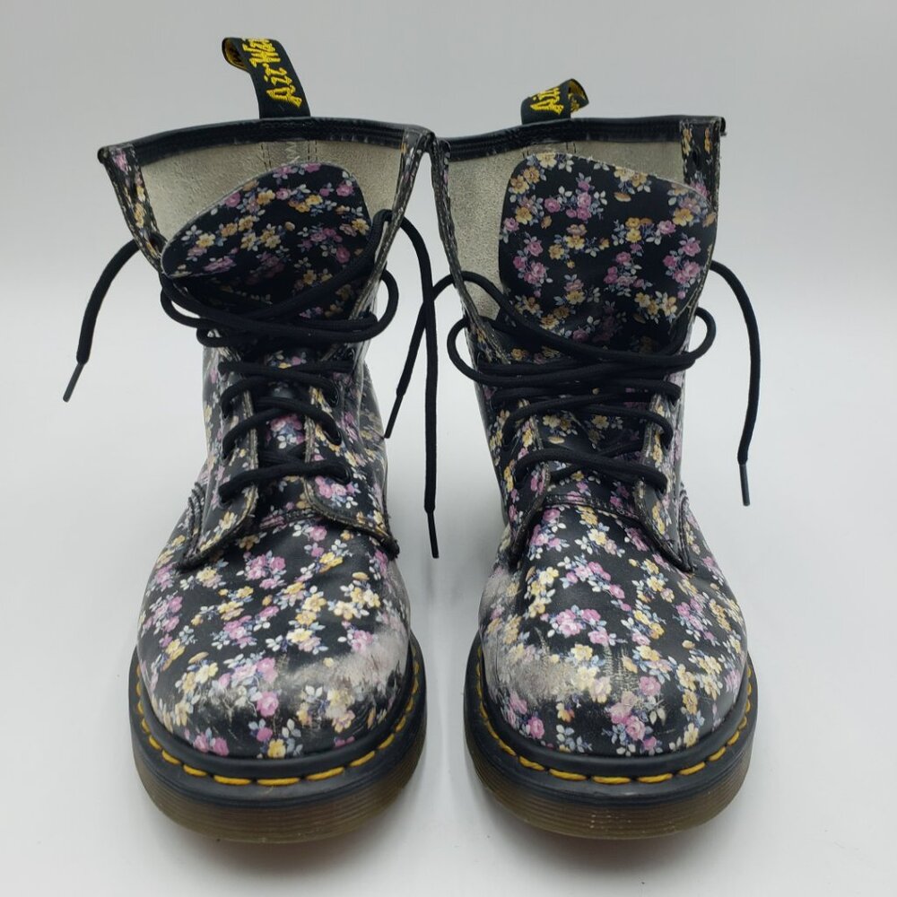Dr. Martens Floral High Top Boots 8 Womens Docs Leather Lace Up Purple - Picture 8 of 11